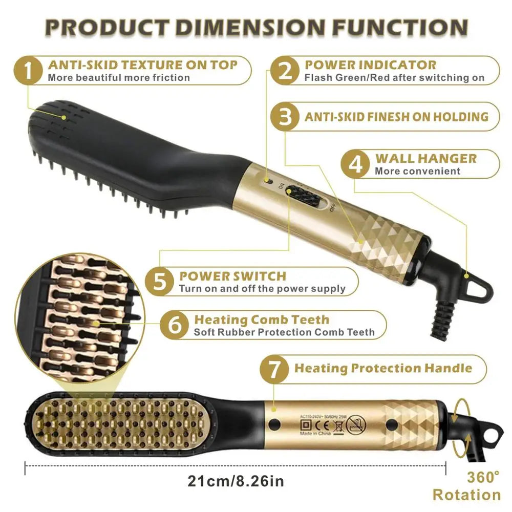 Electric Professional Beard Hair Straightener Comb Brush Hair Straightening Multifunctional Hair Curler Fast Heating Styling Tool
