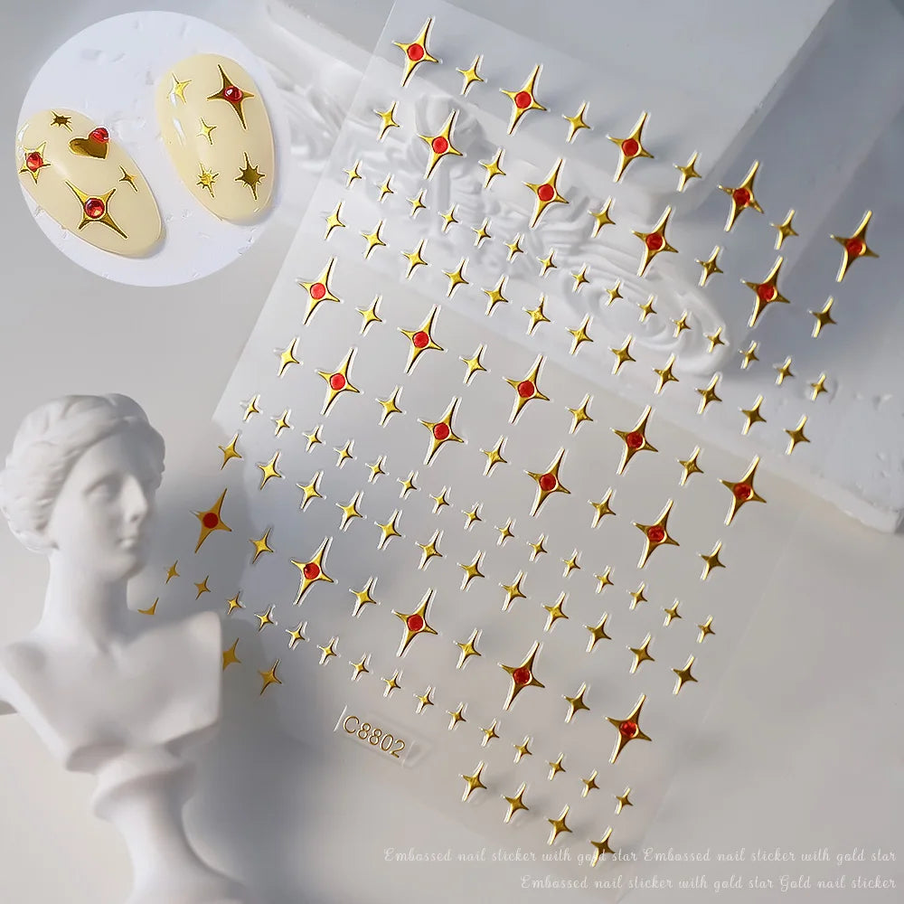 Star Sun Moon 3D Nail Stickers Bronzing Nail Art Gold Silver Styles Decal Self-Adhesive Slider