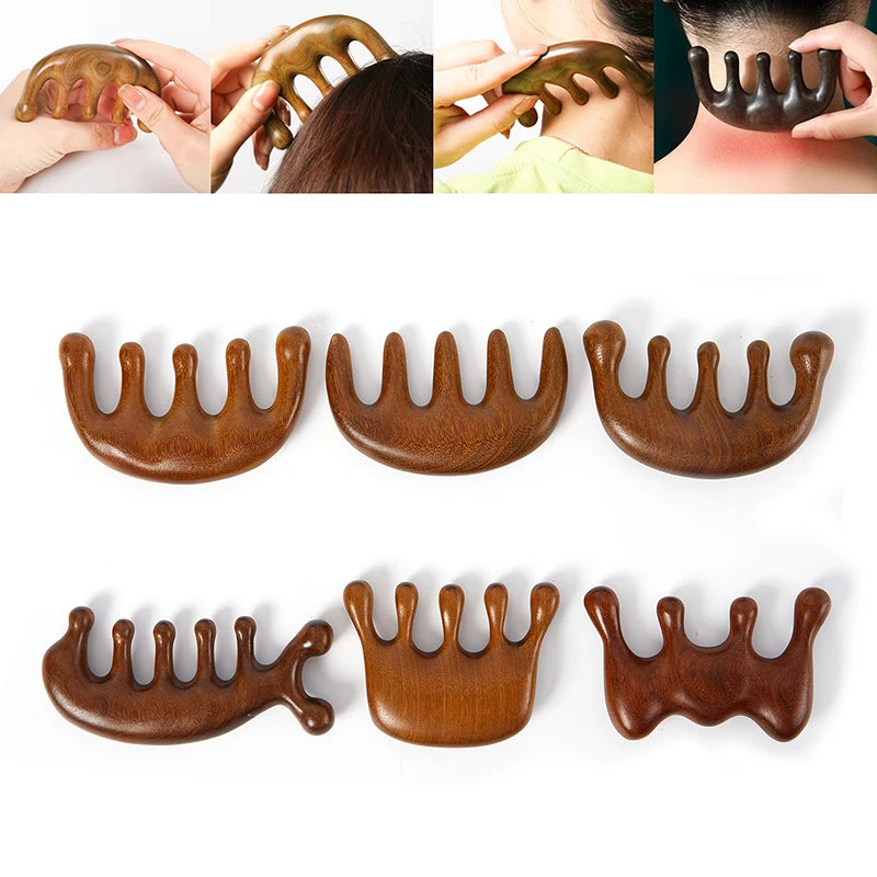 Natural Wood Therapy Massage Comb Head Face Scalp Gua Sha Massager Facial Sandalwood Wide Tooth Guasha Scraping Body Massage