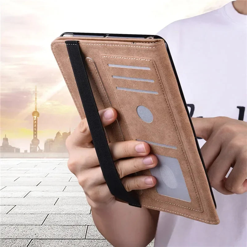 Luxury Leather Case Cover for Samsung Galaxy Tab S10 Plus S9 Fe S9 Plus Built in Wallet Stand Features Strap Protection