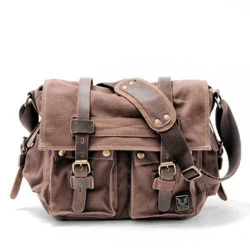 High Quality Canvas and Leather Shoulder Messenger Bag Big Satchel Crossbody Briefcase Travel Handbag