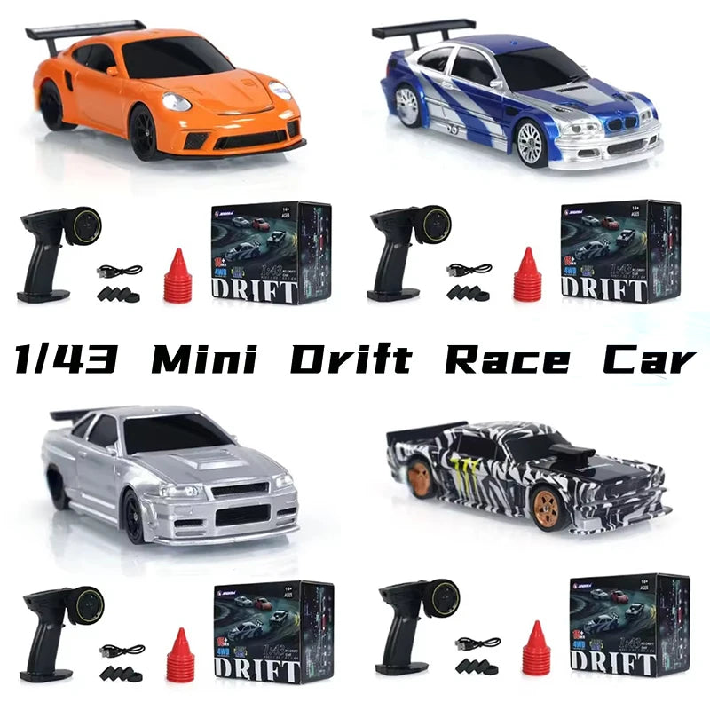 High Speed Mini Drift RC 4WD Remote Control Car Four Wheel Drive 2.4G Radio Controlled 1/43 Scale Porsche BMW Nissan GTR Mustang Racing Model  Boy Toy Gift