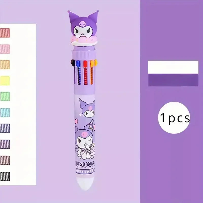 Cartoon Ballpoint Pen 10 Colors Interchangeable 0.7mm for School Student Stationery Drawing Writing Mark Pens