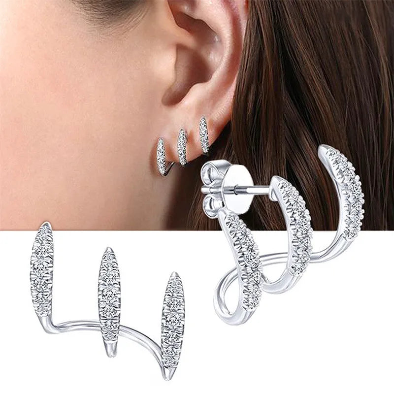 Fancy Crystal Claws 925 Sterling Silver Stud Earrings for Women Modern Design Jewelry Accessories