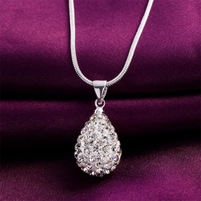 Elegant Water Drop Pendant 925 Sterling Silver Crystals Necklace Charm for Women Fashion Zircon Jewelry Accessory