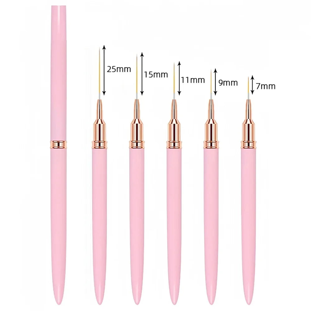 Nail Art Liner Brushes 5pcs Set Perfect for your Custom Elongated Striping Drawing and Painting Nails