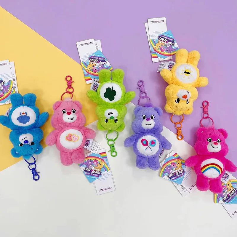 Plush Care Bears Rainbow Keychain Backpack School Bag Pendants Anime Toy Bear Keyring Bag Pendant with Sound Kawaii Sanrio Dolls Great Gifts
