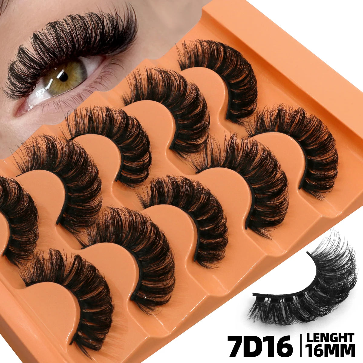 10pcs - 5 Pairs Fluffy Mink Eyelashes Wispy 7D Volume False Thick Soft Curly Lashes Russian Strip Extensions Eye Accessories