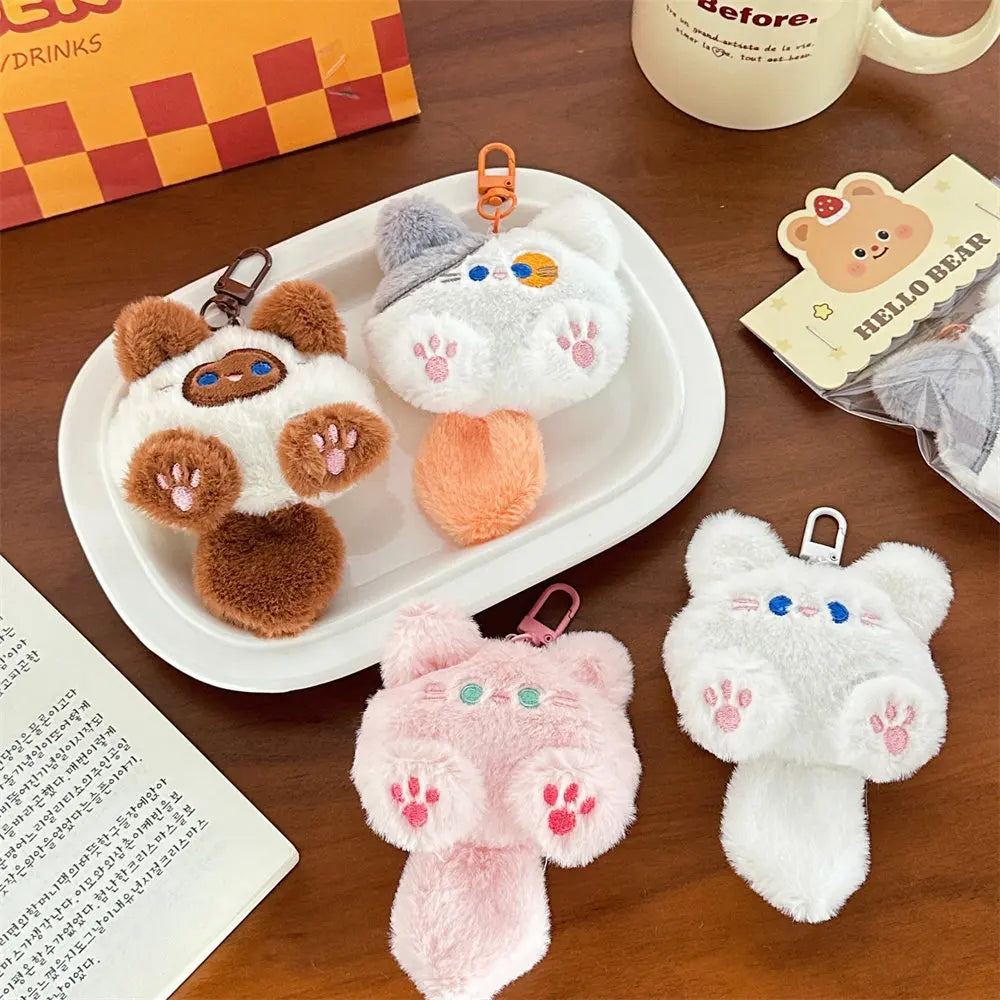 Adorable Plush Cat Doll Pendant Keychain for Backpacks School Bags Doll Keyring Decorative Gift