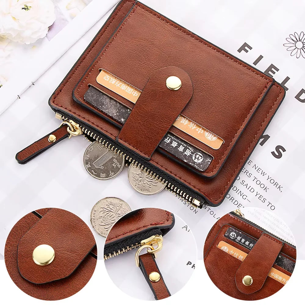 Fashion Slim Business Leather Wallet for Men Credit ID Card Holder with Coin Pocket Compact Minimalist Style