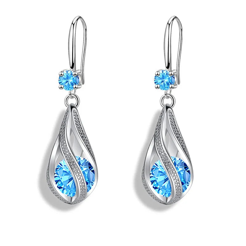 Luxury Crystal Spiral Drop 925 Sterling Silver Dangle Earrings for Woman Fine Accessories Jewelry