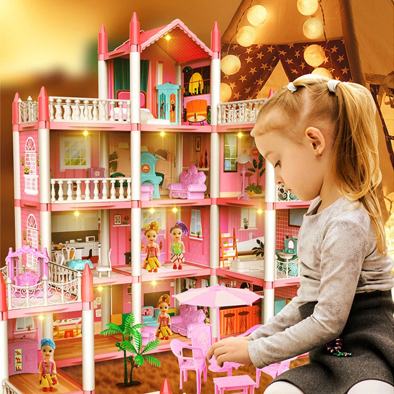 Fantasy Princess Castle Villa Doll House Set 3D DIY Assembly Toys Girl Family Children's Doll House