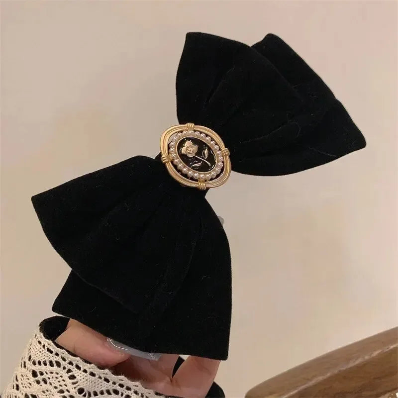 Vintage Black Velvet Ribbon Bow Tie Hair Clips for Women Girls Back of the Head Hair Clips Headwear