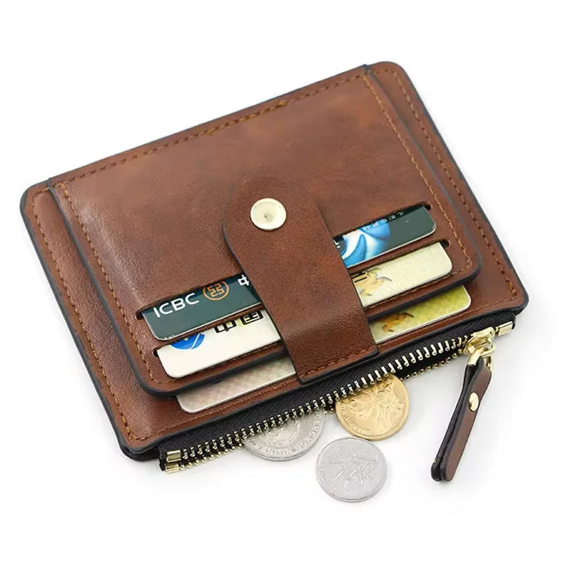 Fashion Slim Business Leather Wallet for Men Credit ID Card Holder with Coin Pocket Compact Minimalist Style