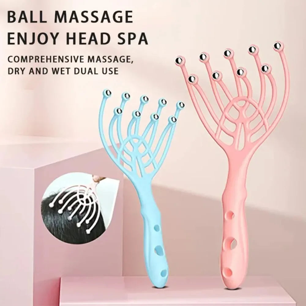 Head Scalp Neck Comb Massager Roller 9 Claws Steel Ball Hand Held Relax Health Care Stress Relief 1pc