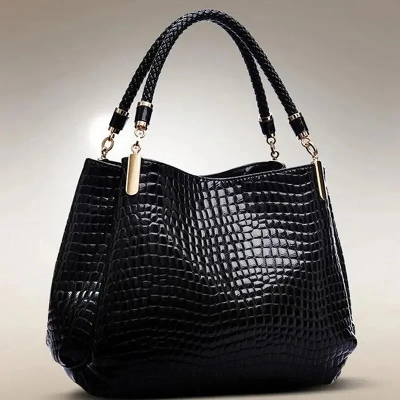Luxury Crocodile Print Leather Women's Tote Handbag Large Capacity Shoulder Bag