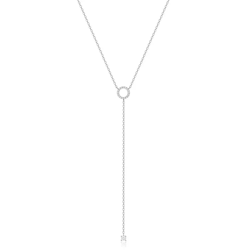 Elegant Double Layer S925 Sterling Silver Circle Crystals Pendant Tassel Necklace for Women Fine Choker Jewelry Accessories