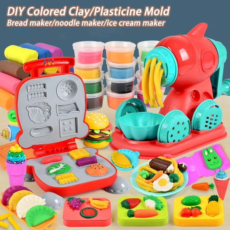 3D Color Play Dough Clay Plasticine Mold Toy for Kids Pretend Play Ice Cream Maker Burger Noodles