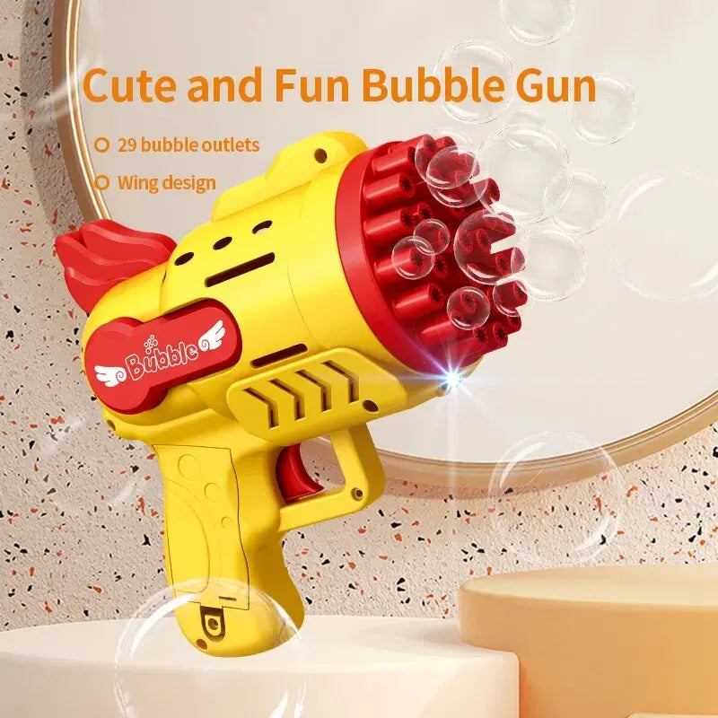 Light Up Bubble Gun 29-Hole Gatling Bubble Making Blaster Toy for Boys & Girls Great Entertainment Fun
