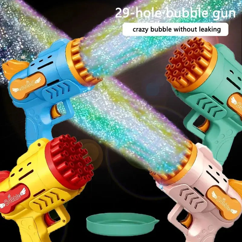 Light Up Bubble Gun 29-Hole Gatling Bubble Making Blaster Toy for Boys & Girls Great Entertainment Fun