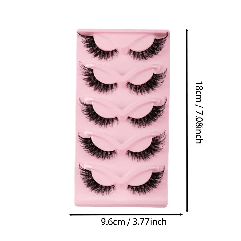 10pcs - 5 Pairs Cat Style Wispy Eyelashes Faux Mink Natural Long Manga Winged End Elongated False Lashes Eye Accessories