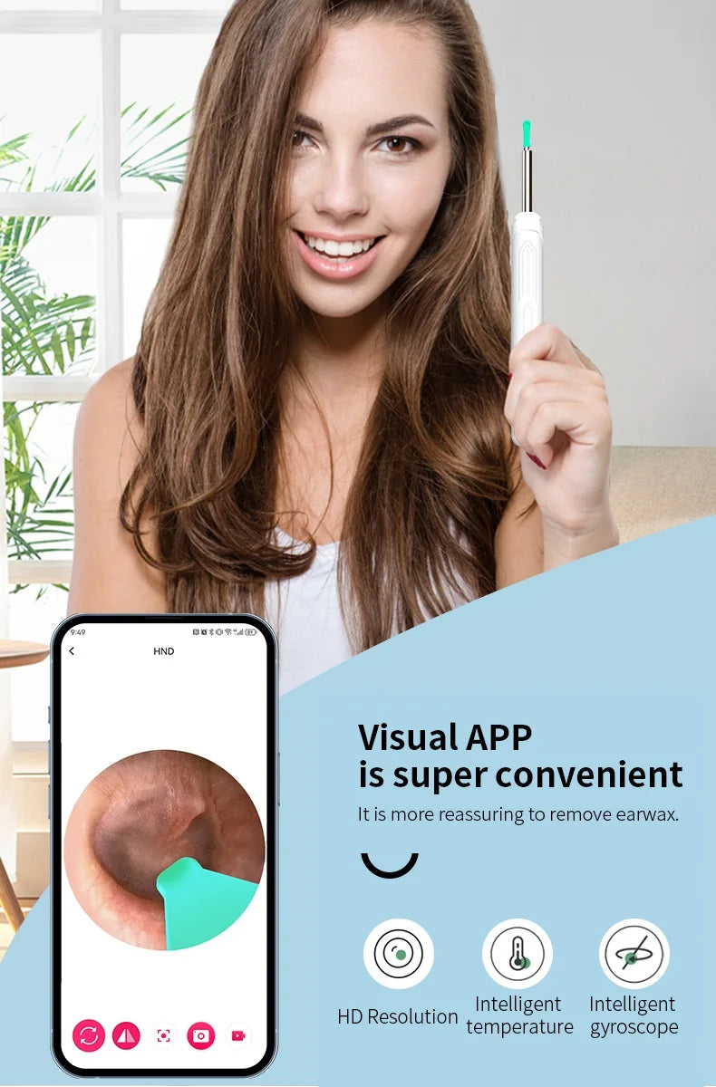 Wireless High Definition Ear Wax Removal Cleaner With Camera 6 LED Lights 3.6mm Lens WiFi Camera Take Video Photos Earpick Tool