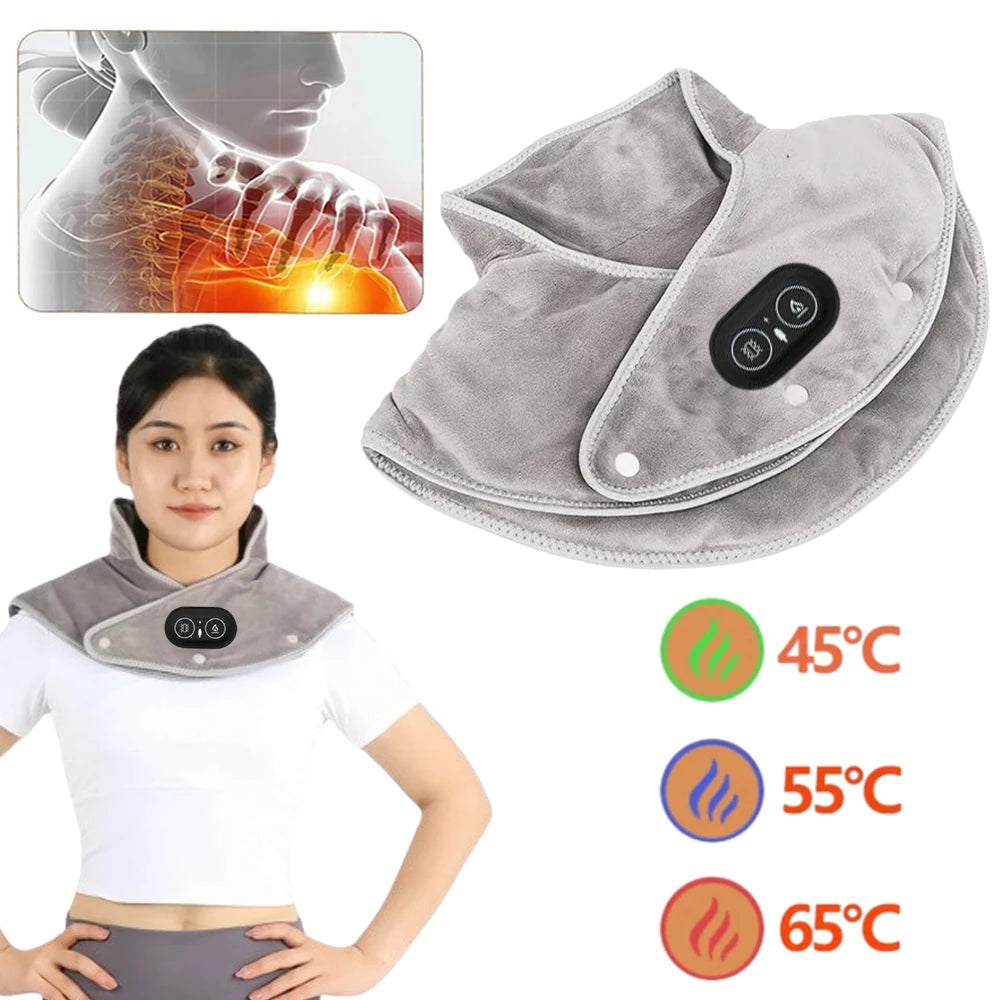 Electric Thermal Compress Heating Shoulder Neck Pad Wrap Massager Vibration Cervical Shawl Warm Back Relaxing Brace