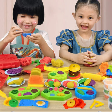 3D Color Play Dough Clay Plasticine Mold Toy for Kids Pretend Play Ice Cream Maker Burger Noodles