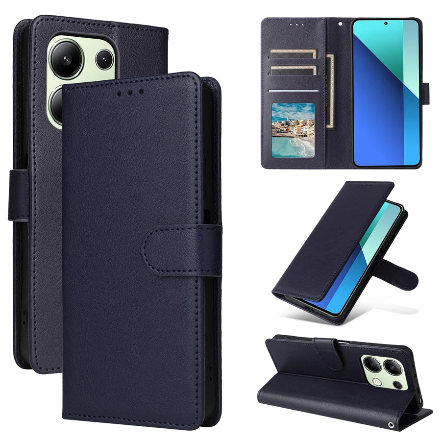 Deluxe Leather Wallet Phone Case for Xiaomi Redmi Note 13 Pro Plus 12 12S 11 11S 10 10S 9 Pro 8T Stand Function Multiple Card Slots Magnetic Flip Protective Cover