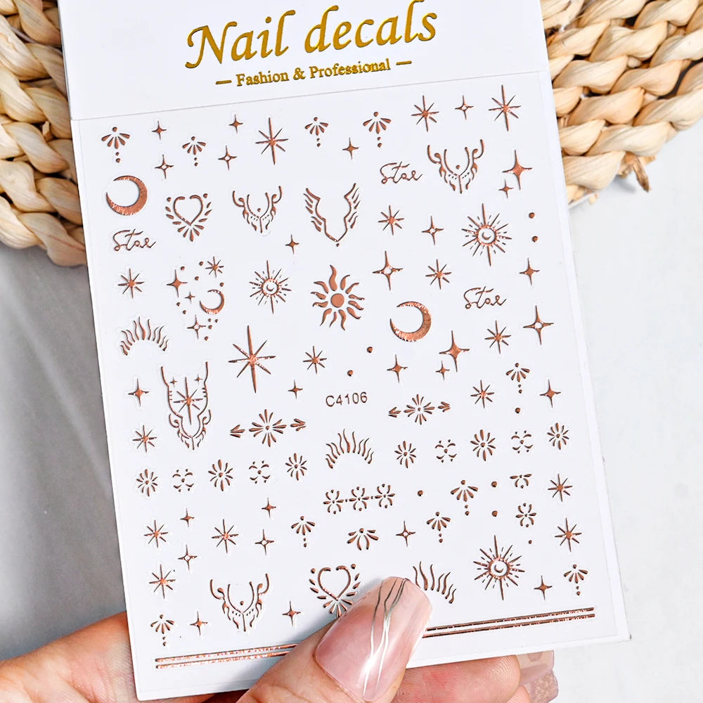 Star Sun Moon 3D Nail Stickers Bronzing Nail Art Gold Silver Styles Decal Self-Adhesive Slider