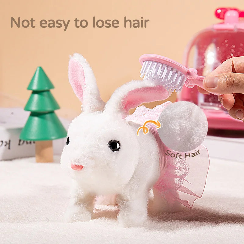 Plush Cute Electronic Pet Rabbit With Sound Animal DIY Change Clothes Game Walking Moving Pet Toys for Kids Children