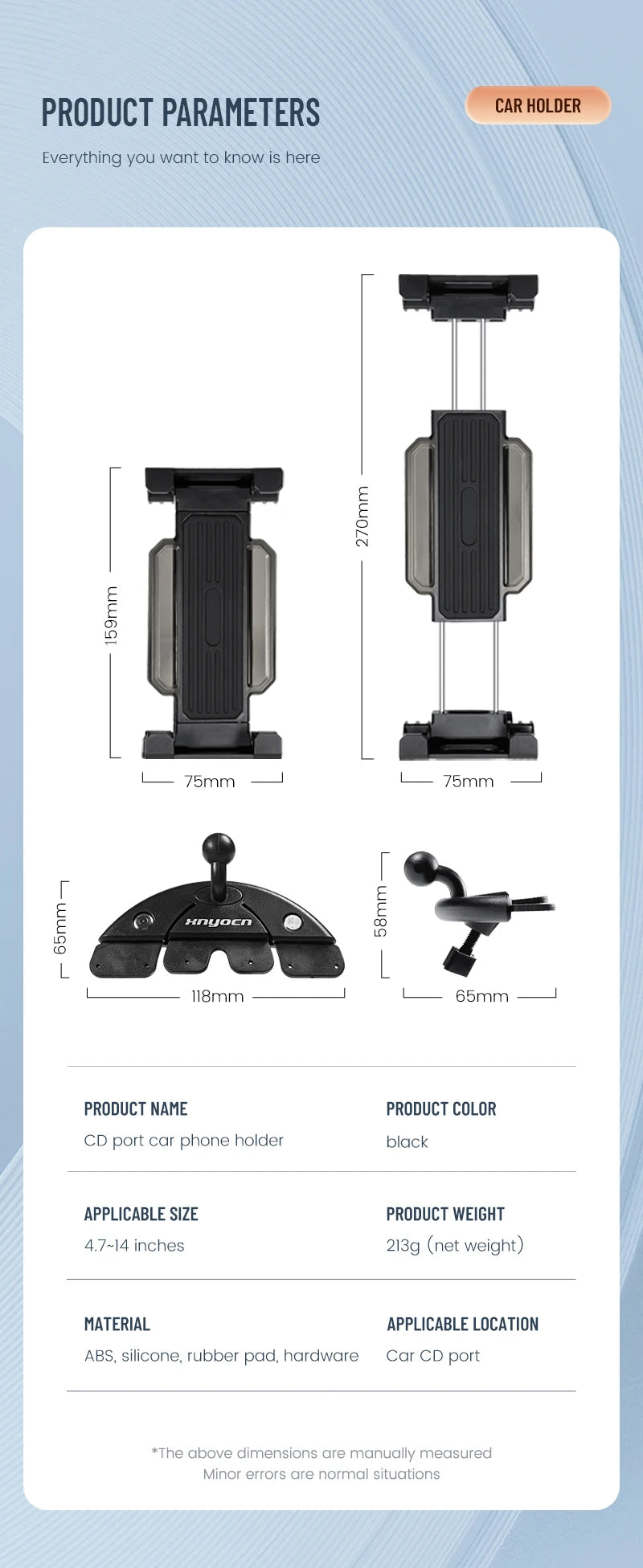 Convenient Universal 4-13 Inch Tablet Phone Car Stand Holder for Apple iPad Pro Mini iPhone Samsung and other Brands Car CD Slot Bracket