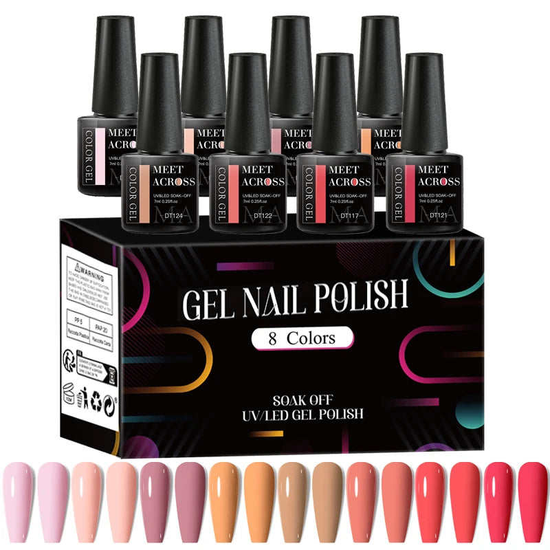 8pcs Gel Nail Polish Set Colorful Fluorescent All Season Colors Laser Glitter Nail Art Varnish for Manicures