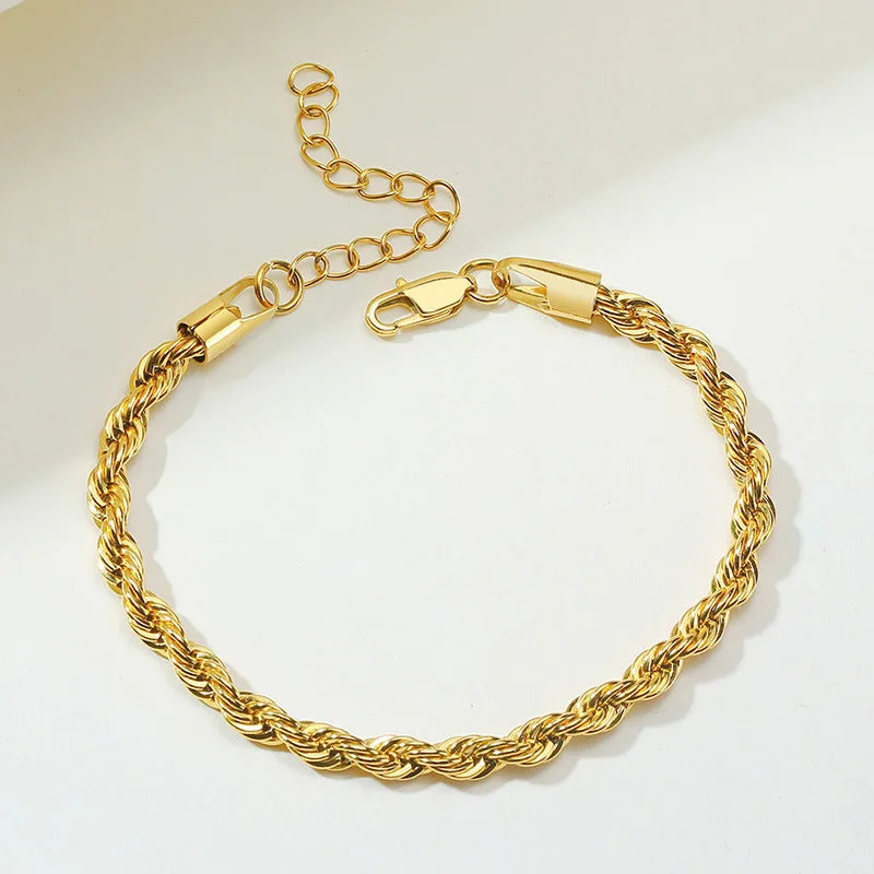 Luxury Twisted Rope Stainless Steel Chain Bracelets for Men Women Unisex Minimalist Gold Silver Color Jewelry