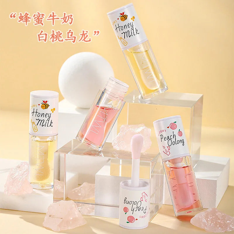 Peach Oolong and Honey Milk Moisturizing Lip Gloss Relieves Dryness and Fades Lightens Lip Lines Big Brush Head Lip Oil