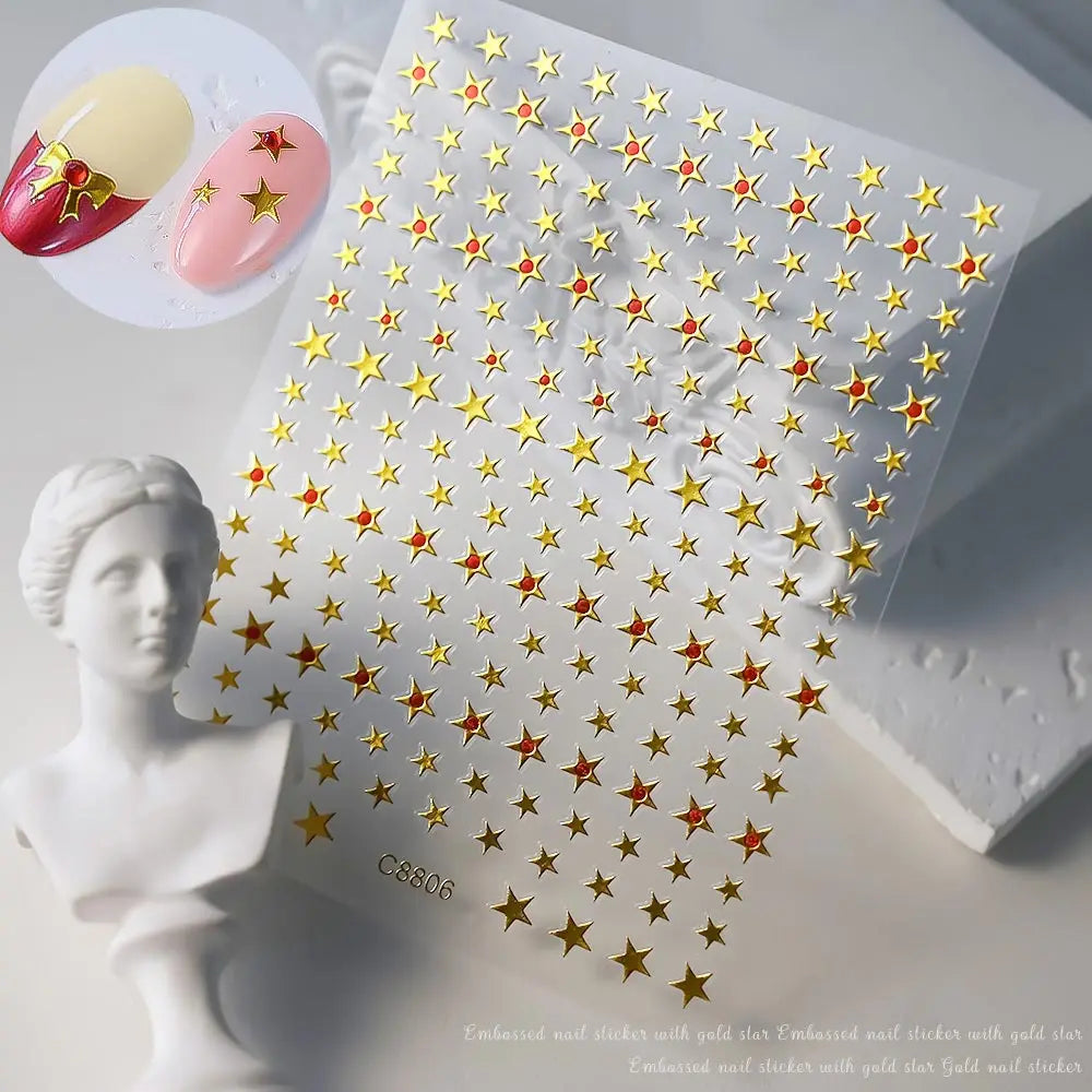 Star Sun Moon 3D Nail Stickers Bronzing Nail Art Gold Silver Styles Decal Self-Adhesive Slider