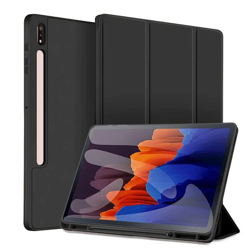 Protective Silicone and Leather Smart Case for Samsung Galaxy Tab S10 S9 FE Plus 11" 12.4" A9 S8 S7 Plus S6 Lite With Pen Holder Cover
