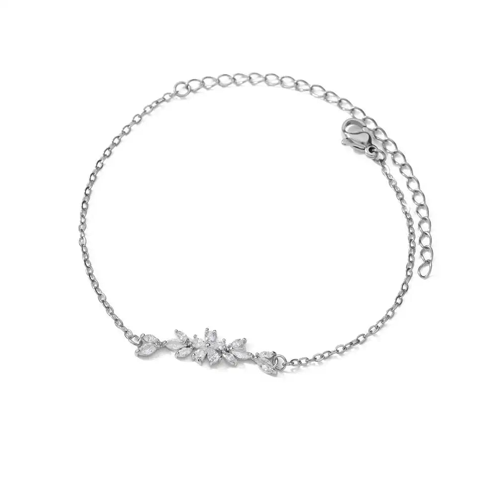 Fancy Crystal Flowers Stainless Steel Charm Bracelets for Women Girls Luxury Charm Jewelry Accessories