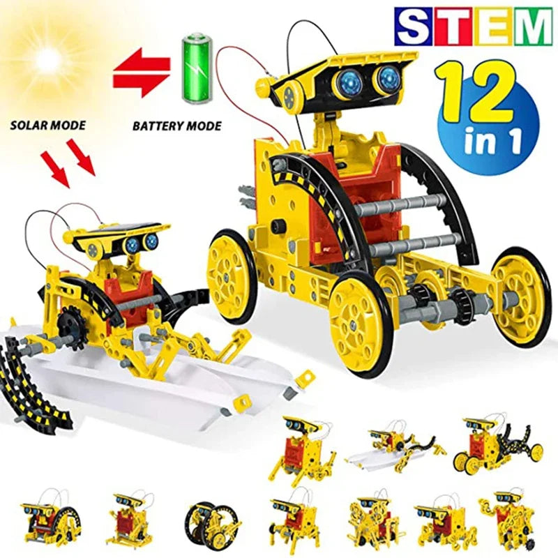 12 in 1 Science Experiment Solar Powered Robot Toy DIY Building Learning Tool Education Robots Technological Gadgets Kit for Kids