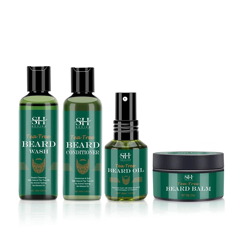 Nourishing Beard Growth Kit For Men Tea Tree Hair Enhancer Thicker Beard Care Oil Moisturizing Beard Conditioner Anti Hair Loss
