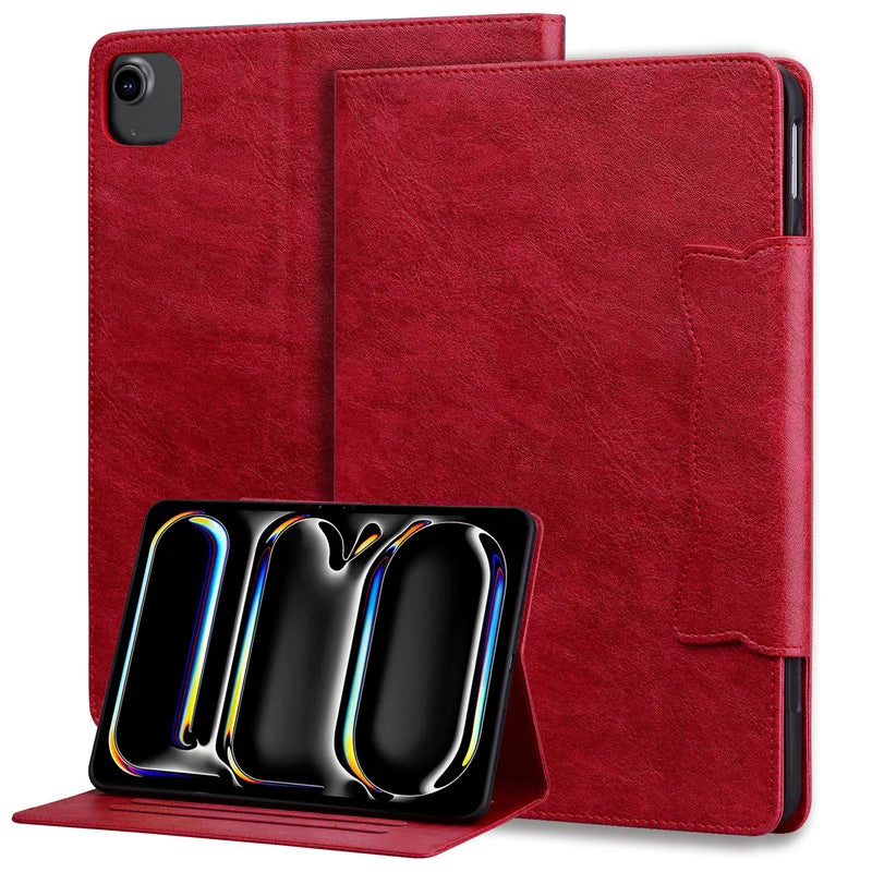 Elegant Leather Case for Apple iPad Pro 11 & 13 inch M4, iPad Air 11 & 13 inch M2 Protective Cover with Pocket