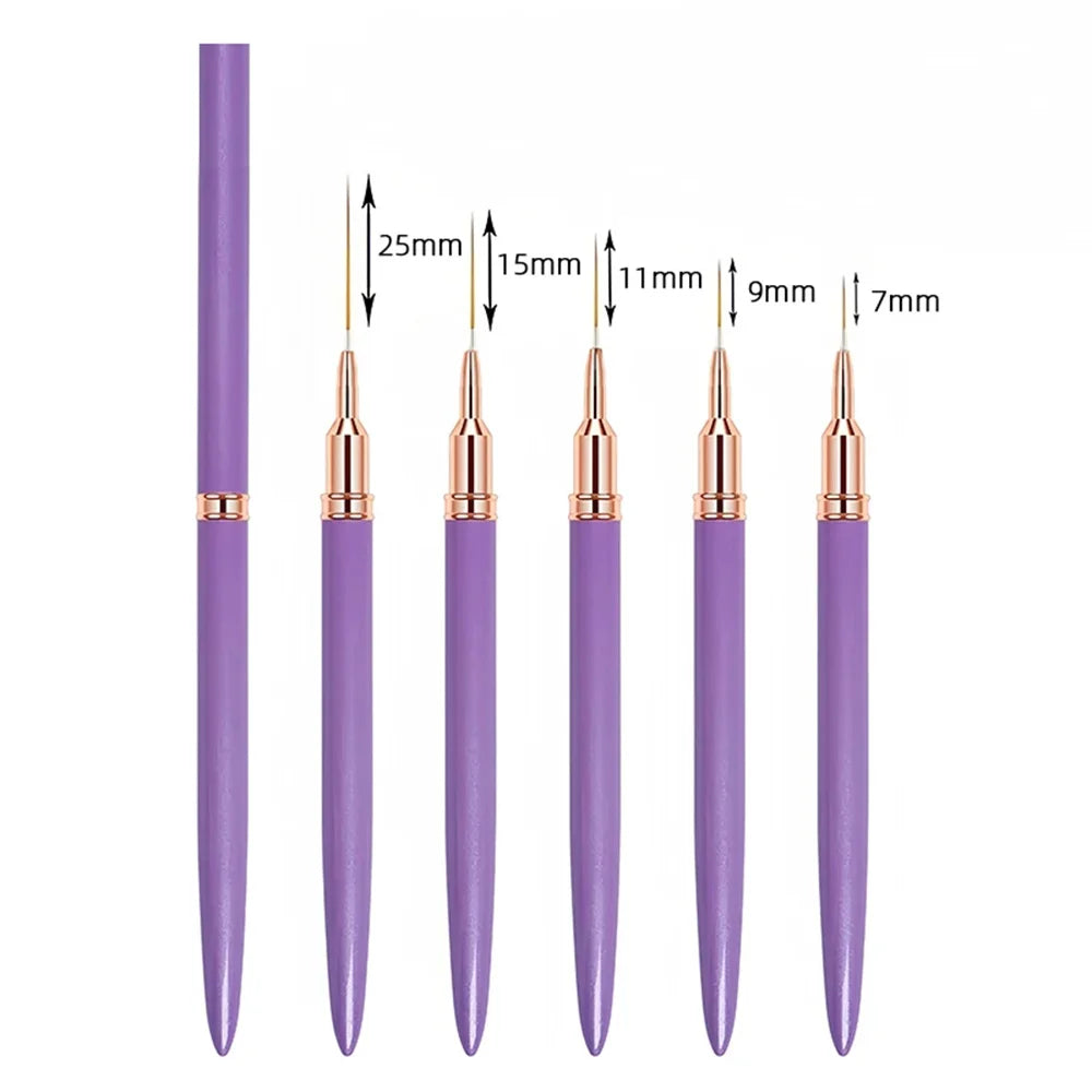 Nail Art Liner Brushes 5pcs Set Perfect for your Custom Elongated Striping Drawing and Painting Nails