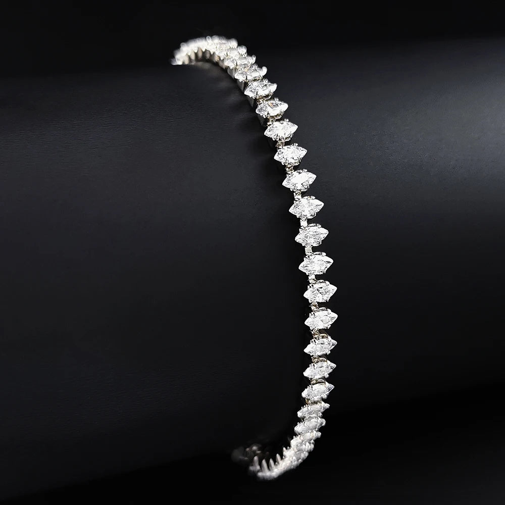Luxurious Marquise Oval Cut Crystal Silver Color Tennis Bracelets for Women Fashion Accessories Jewelry