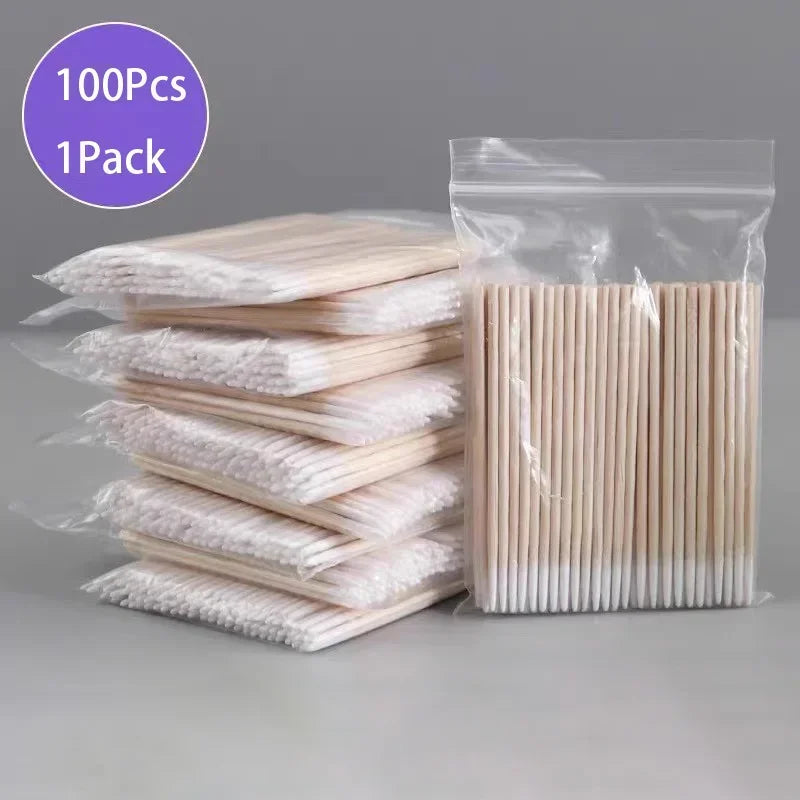 Manicure Wood Cotton Swab Cleaning Sticks for Nails Cotton Head Pedicure Detail Corrector Nail Polish Remover Art Tool Supplies 100-500Pcs