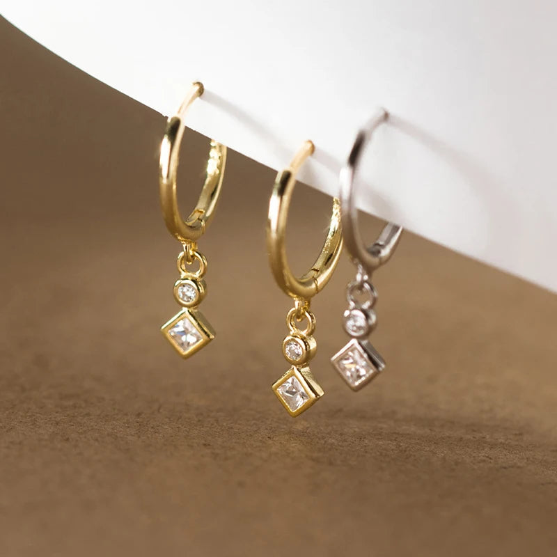 Elegant Crystal Dangle 925 Sterling Silver Hoop Earrings for Women Fine Jewelry Accessories