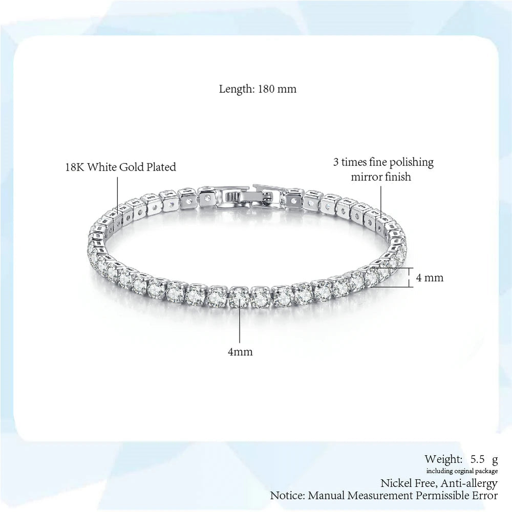 Elegant Women's Crystal Silver Color Tennis Bracelet Fashion Band Shiny Trendy Wrist Jewelry