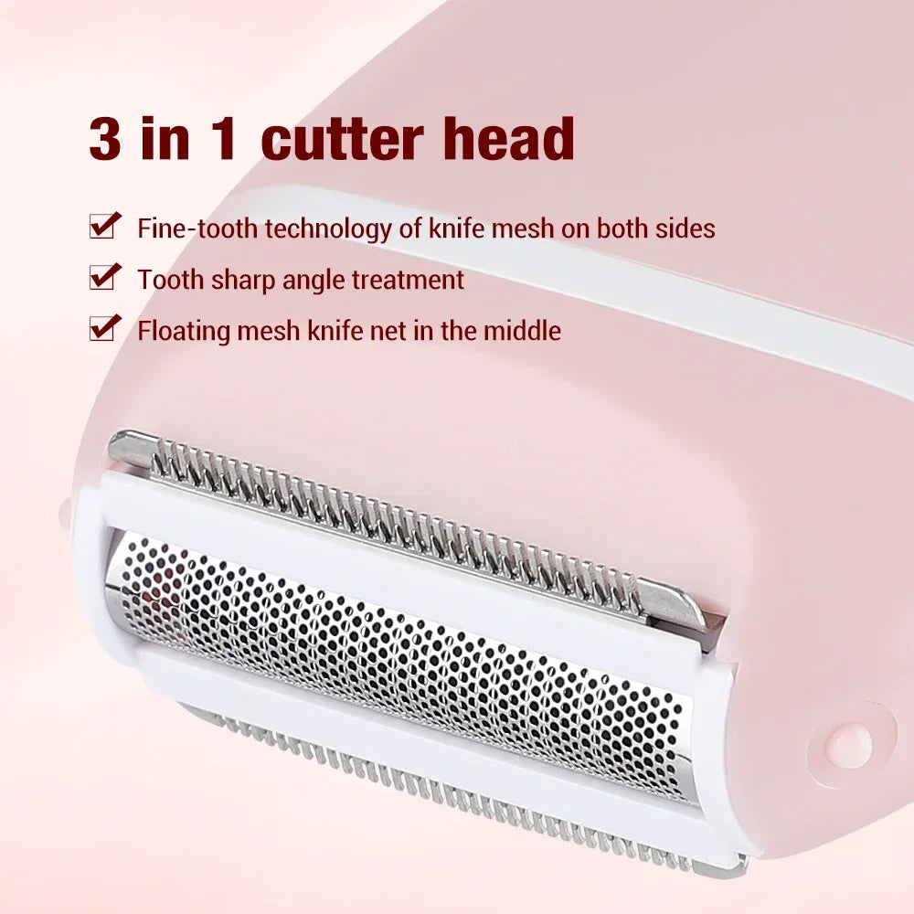 3 in 1 Mini Women's Washable Electric Shaver Razor Hair Removal Device for Whole Body Leg Armpit Intimate Area