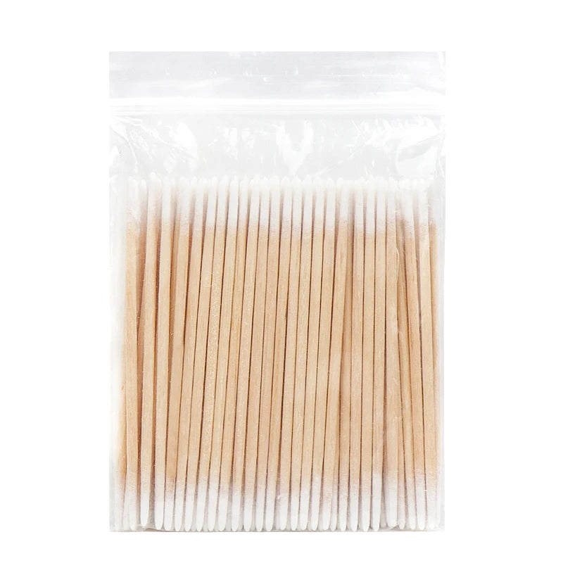 Disposable Small Double-end Wood Cotton Swab 100pcs Lint Free Micro Brushes Eyelash Extension Glue Removing Tools