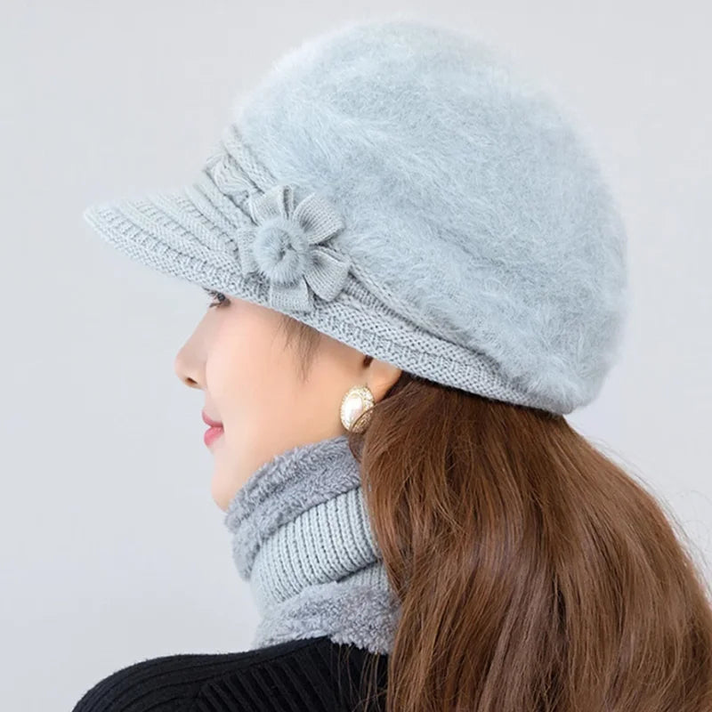 Knitted Hat and Scarf Set Keep Warm Cap Hats Cotton Scarves for Women Girls Female Casual Winter Hat