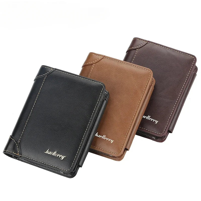 Luxury Leather Stitched Wallets for Men Women High Quality Zipper Large Capacity Coin Card Holder Male Vintage Style
